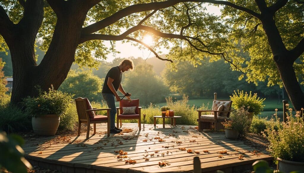 L’entretien des arbres feuillus pour obtenir un bel ombrage sur la terrasse